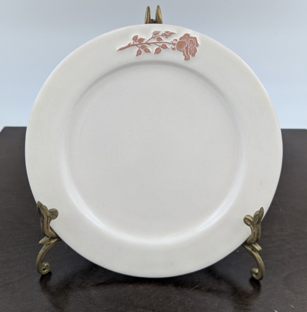 Frankoma Pottery Bone Off White Rose Flower Salad Plate 7.75"